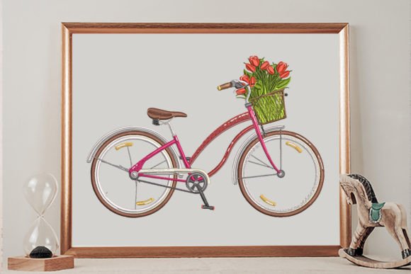 Bicycle and Flowers Embroidery Design