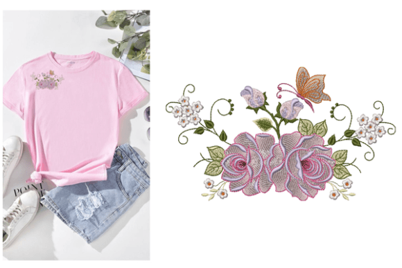 Roses and Butterfly: A Charming Embroidery Design for Personalized Gifts